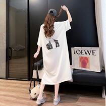 Summer design sense niche long knee short sleeve T-shirt female Korean version of Hong Kong flavor chic loose lazy style dress
