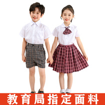Shenzhen primary school students dress uniform school uniform College style short-sleeved shirt spring and summer short skirt female suit Male plaid shorts