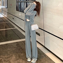 Casual Sports Suit Women 2022 New High Waist Wide Leggings Pants Less Age Foreign Air Tide Cards Fashion Three Sets Slim