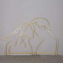 New wedding props wrought iron couple head portrait wedding stage line glowing bridegroom bride special-shaped shelf