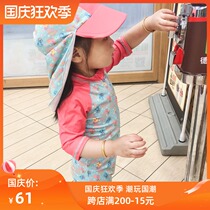 Korean childrens swimsuit girl pony conjoined middle child warm sun sunscreen UV-proof surf suit suit cap