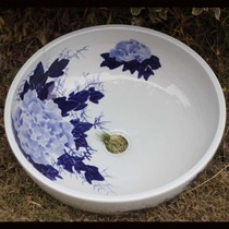 Jingdezhen hand painted peony blue and white porcelain porcelain wash basin Blue and white art porcelain basin Wash basin