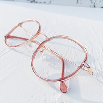 Retro large round frame anti-blue light anti-radiation glasses No makeup net red frame myopia Finished product has a degree of light to show the face thin