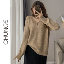 V neck sweater female lazy wind design sense hanging neck knitwear foreign style loose thin coat 2021 autumn and winter New