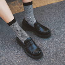 Ma Suism 2021 New thick-bottomed British style shoes womens autumn retro shoes black flat loafers