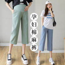 Pregnant Women wide-leg pants in summer wear loose seven-point cotton hemp pants spring and summer thin casual ice silk leggings summer clothes