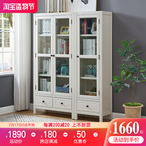 American country solid wood bookcase with glass door Simple modern free combination bookcase Office file cabinet shelf