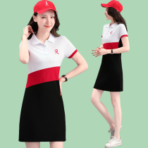 2021 summer new casual women long Polo collar short sleeve dress fashion sports sweater T-shirt skirt