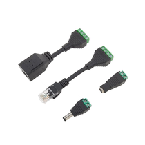 Pressure-free crystal head 4pin terminal to RJ45 mother seat Network cable extension DC12V monitoring POE separator multi-function