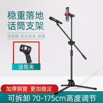 Microphone bracket floor anchor live broadcast singing wireless microphone shelf capacitor mobile phone clip bracket tripod