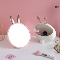 Desktop round makeup mirror Creative girl heart Rabbit Office desktop small mirror with cosmetic storage box