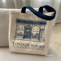 ANDCICI London Bookstore ~ Design sense canvas bag zipper shoulder bag tote bag male and female student schoolbag