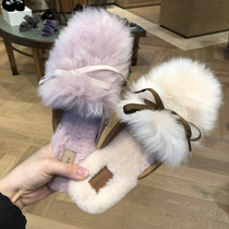 High 2022 spring and winter new small fragrance bow Mao Mao shoes women wear velvet home half slippers tide