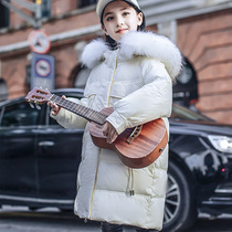 Next win girls childrens clothing down jacket white duck down thick warm cotton coat long childrens bright coat tide