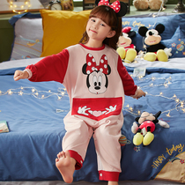 Childrens pajamas conjoined girls spring and autumn cotton thin anti-kicking long sleeve baby Summer Children