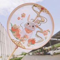 Girl's Antique Hanfu Fan Long Handle Embroidered Palace Fan Photography Produlls Fan Children's Show Photography Court Style Fan