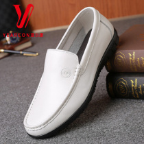 Yerkan Mens Shoes Genuine Leather Casual Soft Bottom One Foot Pedal Head Layer Bull Leather Shoes Men 100 Hitch Small White Shoe Damp Bean Shoes