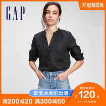 Gap womens linen temperament half open collar long-sleeved shirt 660908 2021 spring and summer new commuter casual top