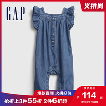 Gap baby cotton ruffled denim jumpsuit 669629 2021 spring new childrens clothing cute shirt