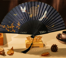 New summer fan folding fan Hanfu female ancient style black handicraft silk cloth portable gift small mens and womens style