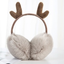 Winter warm artifact earmuffs cute elk ear protection small antler horn ear wrap earmuffs female children Christmas