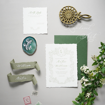 KKlife original wedding custom woolen paper invitation invitation reply card seat card retro Senal Green