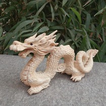 Peach Wood Dragon ornaments crafts Zhaocai town house wooden car Wood carving is a dragon-shaped decoration green dragon zodiac Dragon