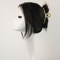 Lace hand-woven real human hair wig breathable medium-long straight hair shark clip back of the head can tie net red hairpin wig