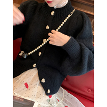 Deer Aunt Zhuo Uncle Qianjin Princess Black Retro Lazy Sweater Female Design Sense Small Autumn and Winter 2021