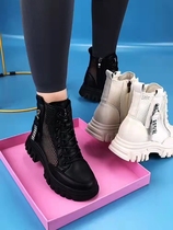 Genuine leather mesh yarn Martin boots woman 2022 new spring and summer thin section hollowed-out mesh boots 100 hitch-free flat-bottomed short boots cool boots