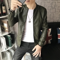 2021 new leather mens locomotive youth coat spring and autumn thin slim Korean leather jacket handsome mens jacket