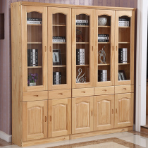 Pine Wood full solid wood bookcase two-three-five-door combination bookcase simple multi-layer shelf glass door data filing cabinet