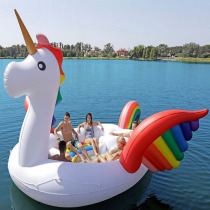 Water oversized giant multiplayer 7-person inflatable unicorn floating Swan Flamingo Peacock floating island Mount floating bed