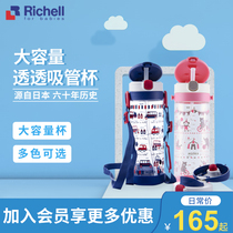 Richell Childrens large capacity water cup Primary school straw cup Drink cup Straight drink cup Summer 450ml