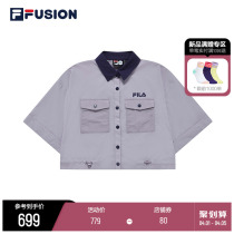 FILA FUSION File Tide Card Womens Shuttle Weaving Shirt 2022 Summer New Loose Flap Short Sleeve Blouse