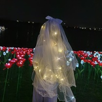 Net red glowing veil bridal bow certificate headgear wedding photo props trembles with super Xiansen