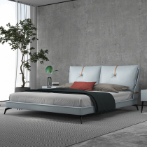 Nordic solid wood leather bed Modern light luxury wind bed ins net red bed 1 8 meters double master bedroom king bed 2021 new