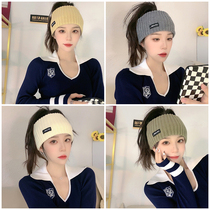 Four Seasons Sports Headband Korean version of ins Letter Wide Edge Knitted Wash Hair Belt Women's Net Red Leisure Solid Color Headgear