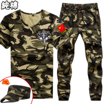 Summer thin mens military fan ice silk short-sleeved sports leisure military training camouflage suit pure cotton mens wear-resistant tooling