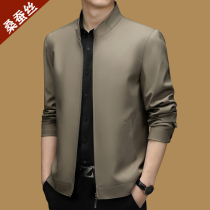 Armani mens mulberry silk jacket stand-up collar spring and autumn new zipper middle-aged business casual thin iron-free jacket