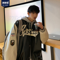 Baseball jersey jacket mens Korean style chic tide brand spring and autumn plus size PU leather jacket loose trend early spring top