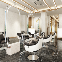 Net celebrity barber shop double-sided floor-to-ceiling mirror Hair salon special hair salon wall-mounted hair cutting mirror table against the wall led with lights