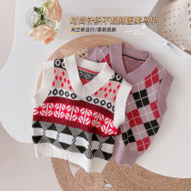 Childrens diamond-shaped Sacca wool wool vest 2021 autumn and winter New Girls knitted vest College trend