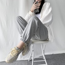 South Korea 2021 new gray sports pants womens loose bunch feet spring and autumn summer Thin Thin ins tide casual pants