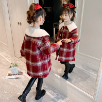 Girls mid-length plus suede thickened red Son Coat 2021 Winter Childrens Winter Clothing Jacket