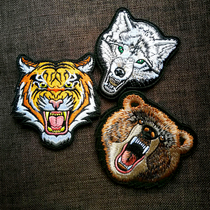 Outdoor personality Velcro chapter tiger head armband animal wolf head badge color bear head Velcro badge with wool face
