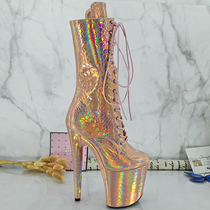 Leecabe laser snake pattern middle boots model nightclub high heel boots catwalk show pole dancing high heels 4B
