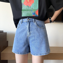 Mugong size womens fat MM wide leg denim shorts 2021 summer high waist loose A character hot pants ~ super thin