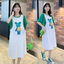 Maternity dress summer top Summer fashion stitching Cartoon print loose maternity dress Summer t-shirt skirt