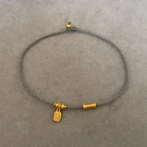 0 4mm extremely fine hand-woven 24k gold 999 gold small spacer small Fu brand gold tube gray rope bracelet anklets